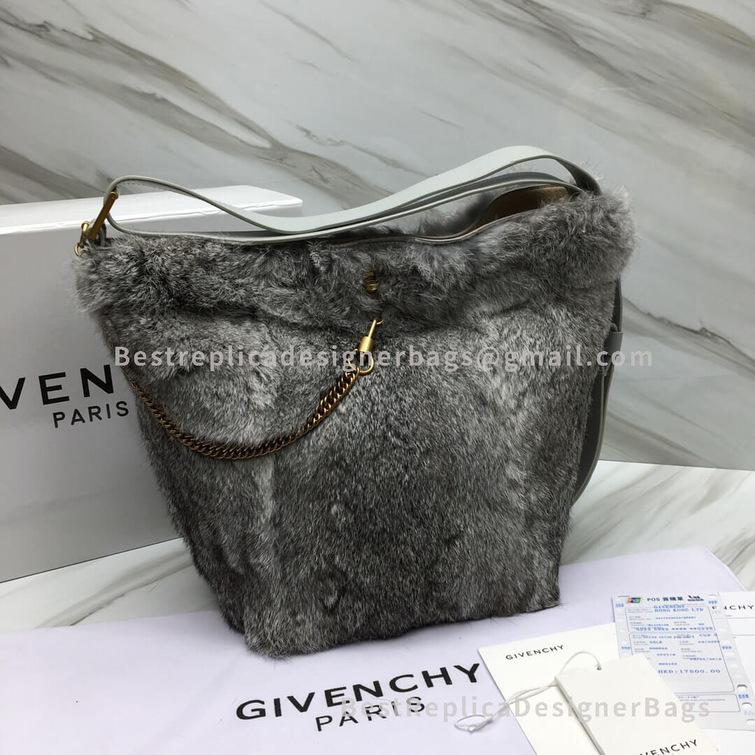 Givenchy Mini GV Bucket Bag In Gray Rex Rabbit Hair GHW 29911